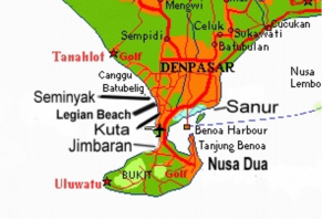 Bali Karte Jimbaran, Kuta, Sanur, Nusa Dua, Seminyak, Legian Beach